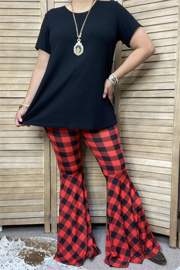 YMY11626 Buffalo plaid bell bottoms