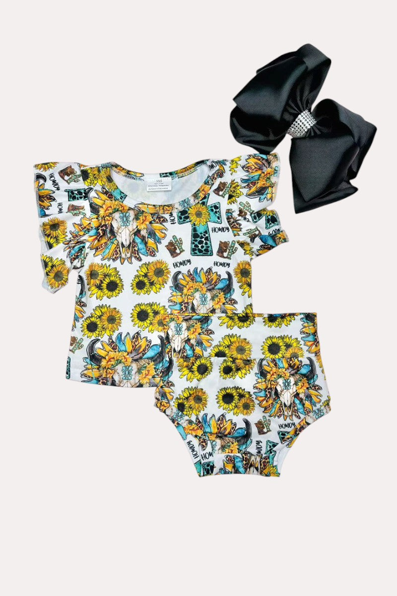 1120WY "HOWDY" sunflowers & bull skulls baby set