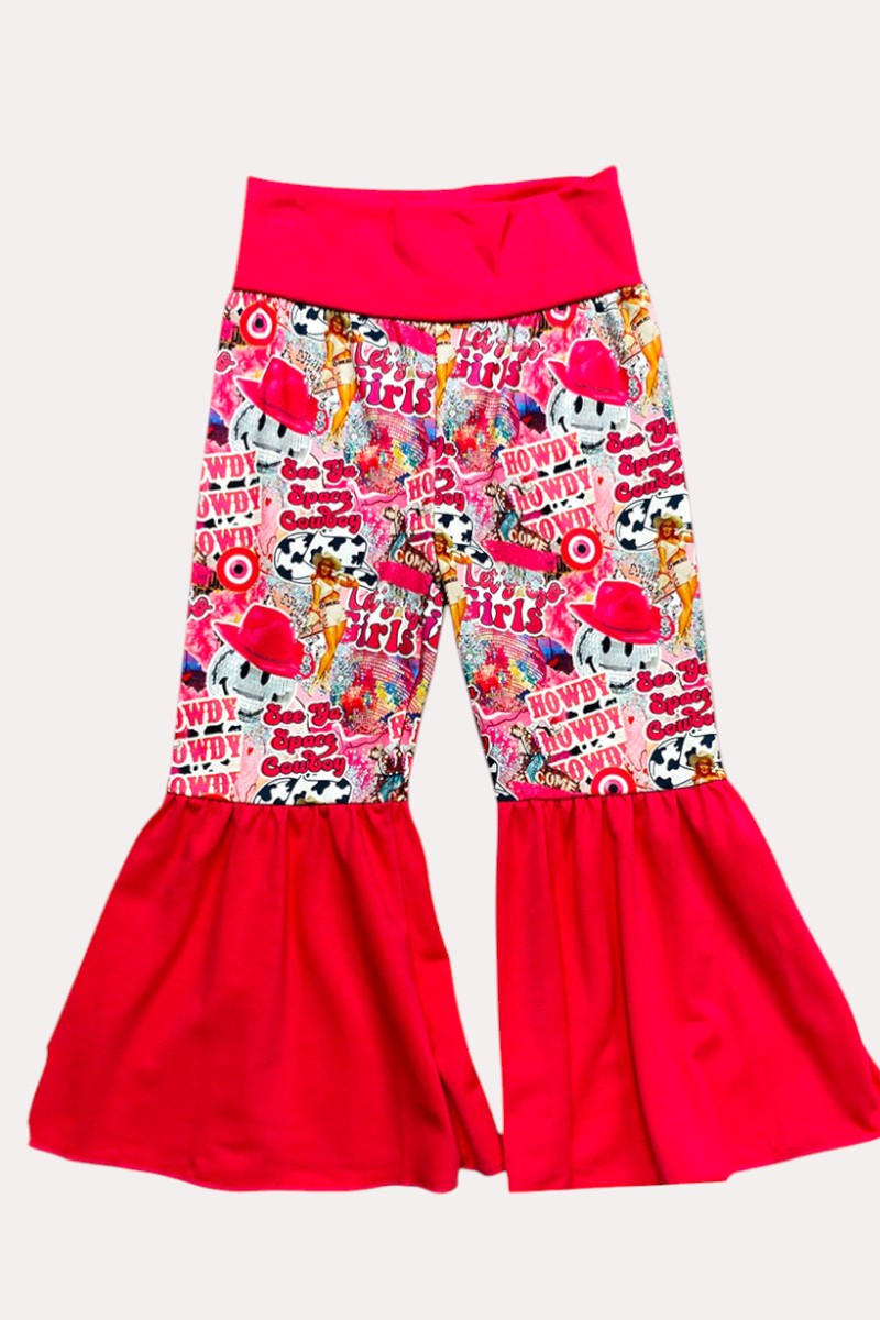 1137WY "LET'S GO GIRLS" white top hot pink bell bottom girls set