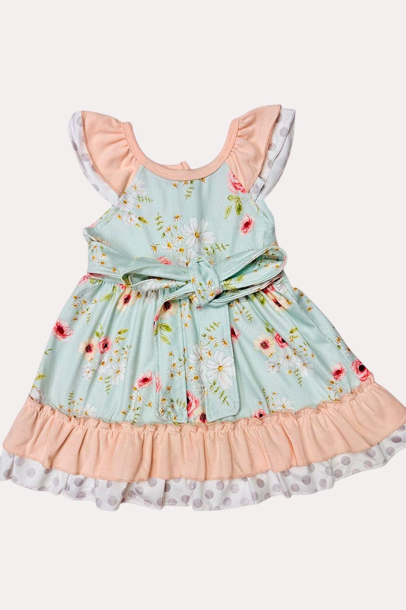 Pastel tones floral sleeveless ruffle dress 1167WY