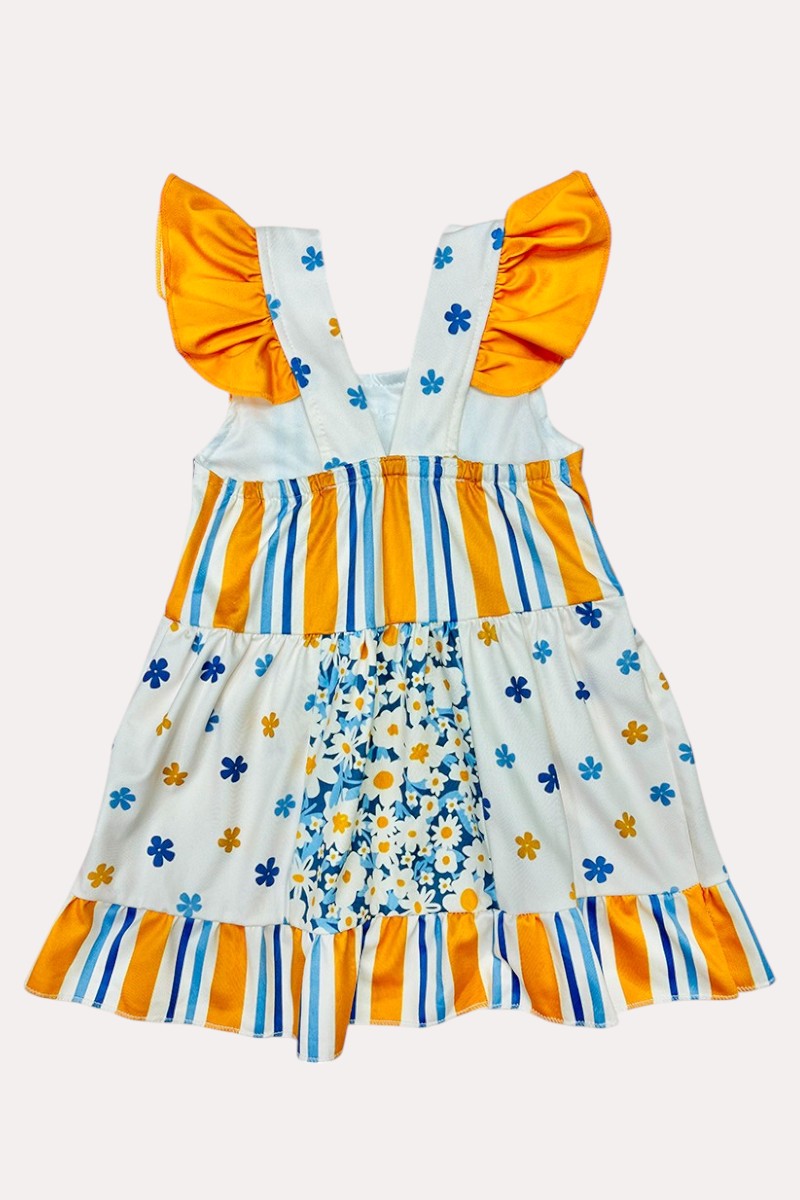 Blue & mustard floral & stripped dress 12067MZ