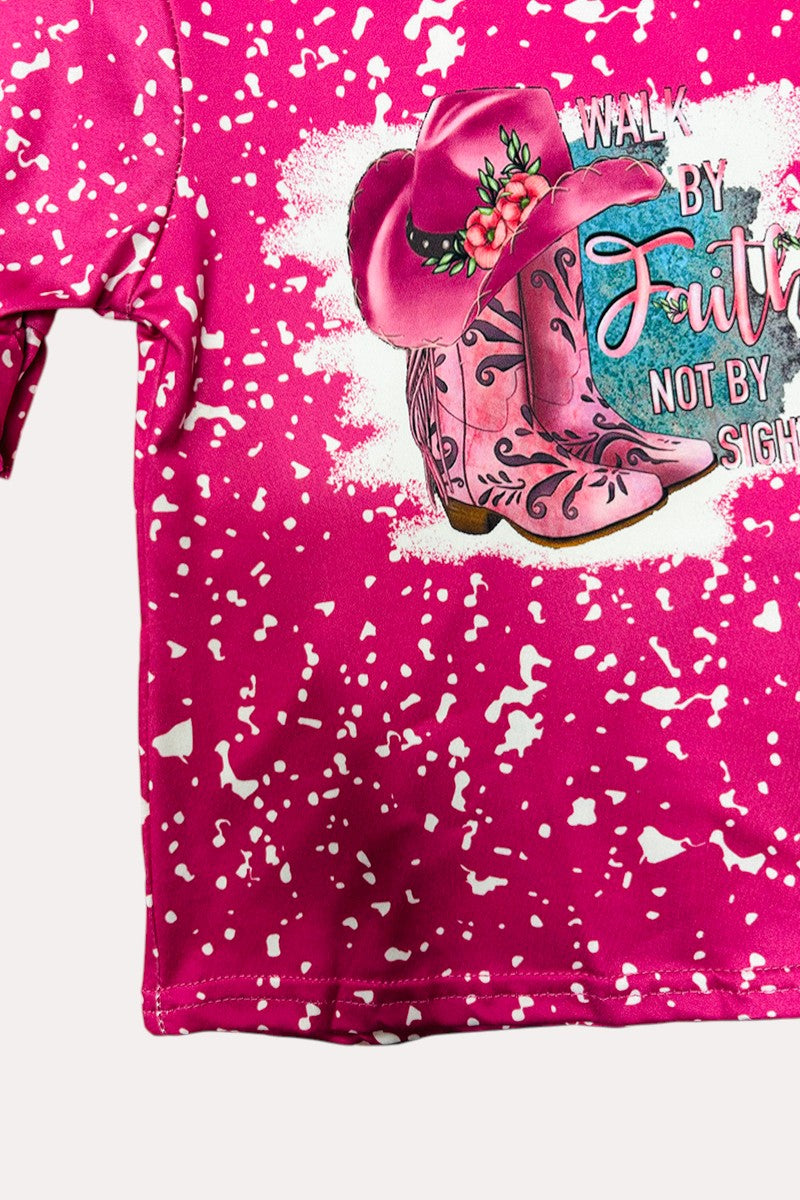 "Walk by faith not by sight" hat & boots magenta 2pc set 12176MZ