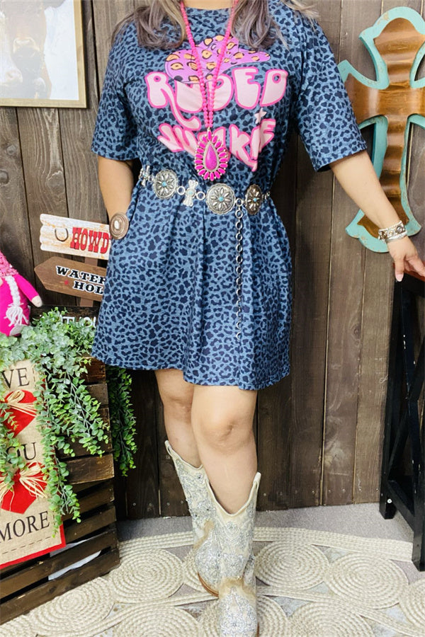 Western leopard short sleeve women's boutique dress Southern Stitch XCH14470