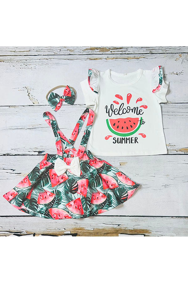 Watermelon short sleeve top & skirts girls outfit sets 230125M