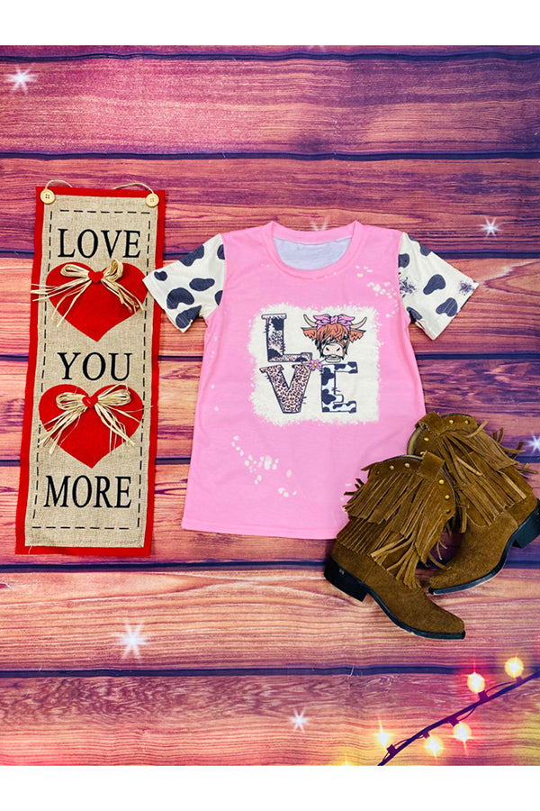 "LOVE" bull & leopard print short sleeve t-shirt DLH2569