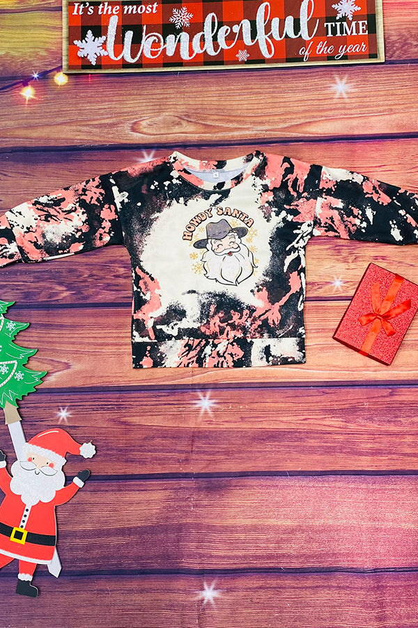 "HOWDY SANTA" Print Long sleeve Pullover Girls Top DLH2713