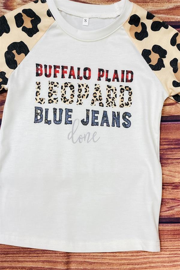 "BUFFALO PLAID LEOPARD BLUE JEANS" & Leopard Print Raglan sleeve Top DLH2670