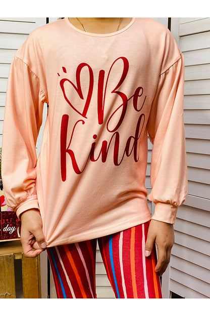 Kids "Be Kind" heart print top bell bottom 2pc sets XCH0018-14H