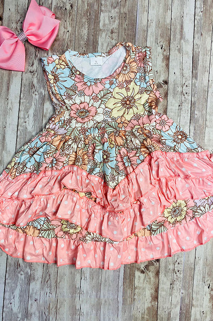 Pastel multicolor floral ruffle girls dress 12413MZ