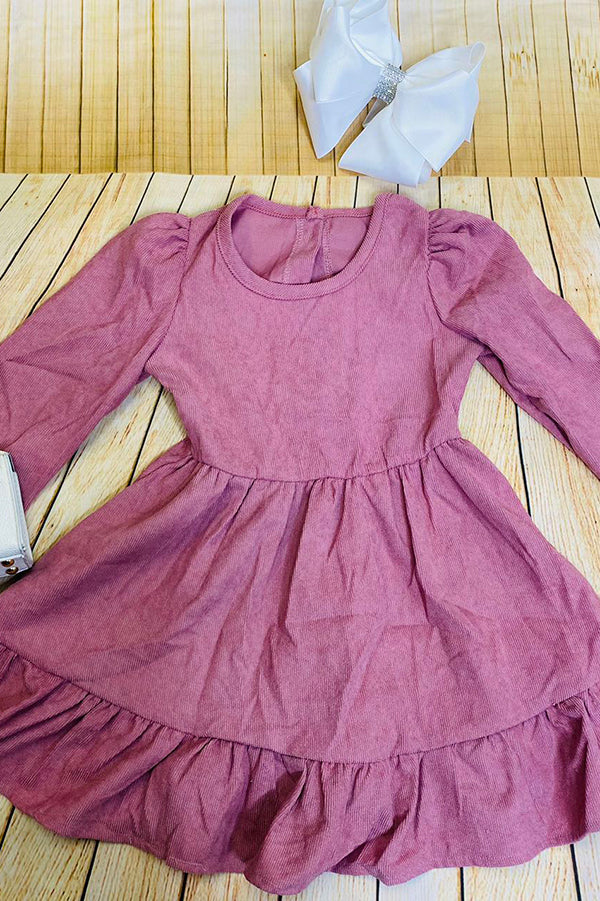 DLH2641 Long sleeve pink ruffle girls dress