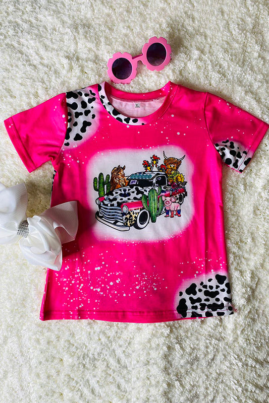 DLH2723 4th July Animal & cars printed short sleeve girls top