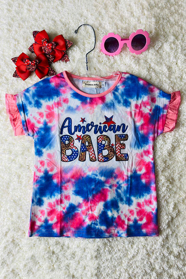 XCH0899-7H AMERICAN BABE Tie dye patriotic girl top