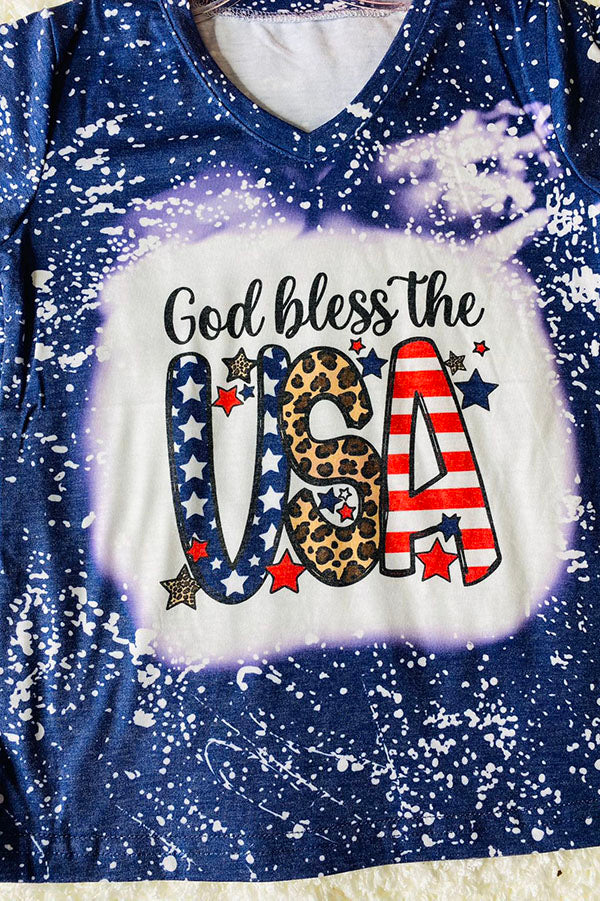 DLH2321 "God bless the USA" blue short sleeve girls top