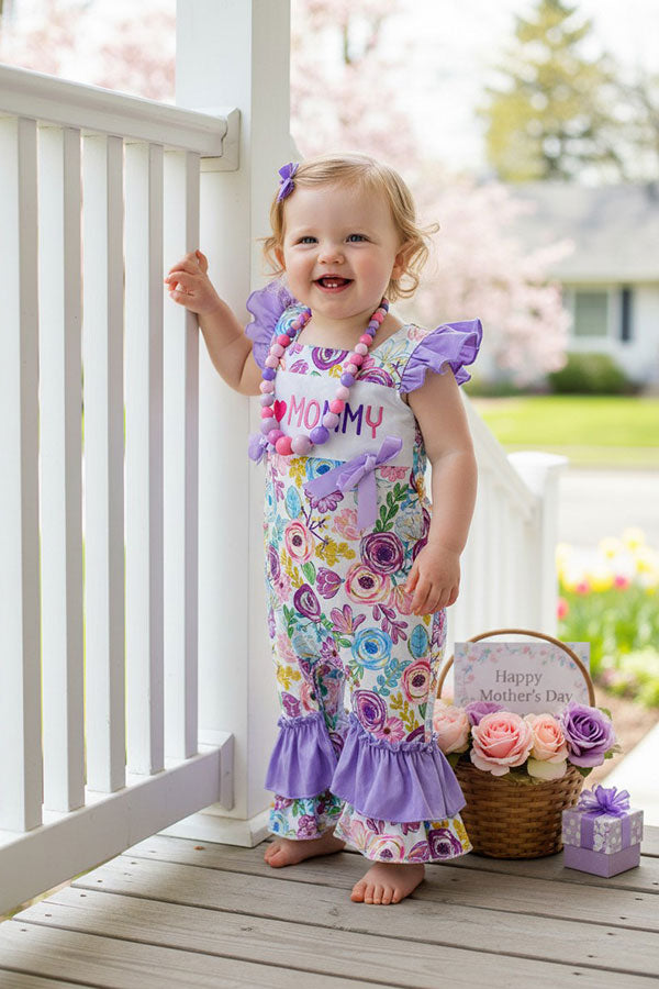 Embroidered "I LOVE MOMMY" multicolor floral baby romper DLH2436