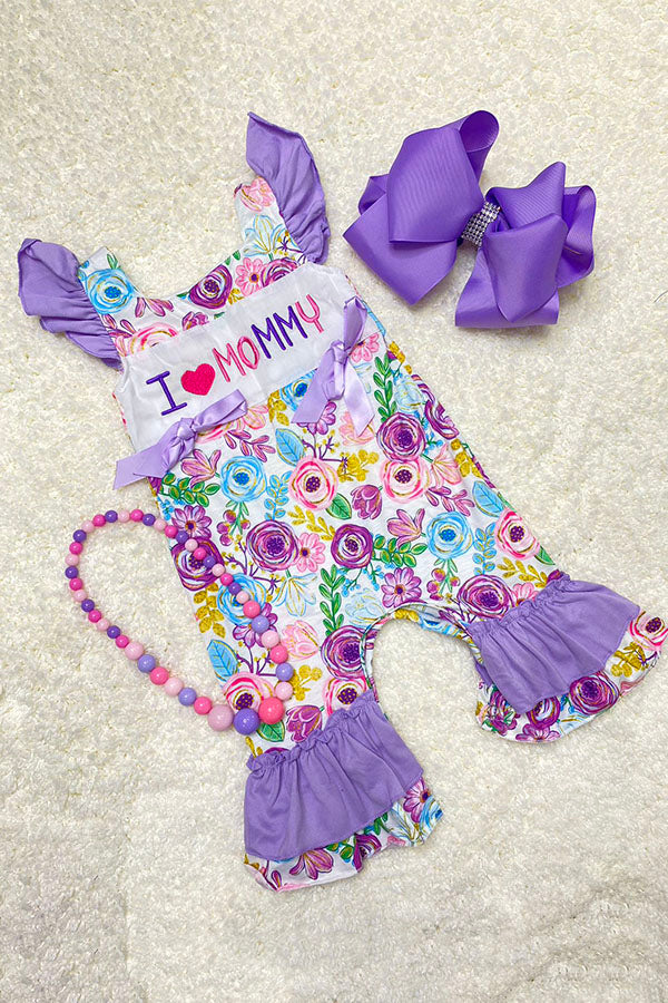 Embroidered "I LOVE MOMMY" multicolor floral baby romper DLH2436