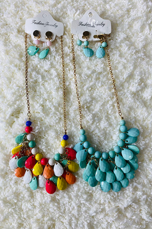 Turquoise & multi color girls necklace w/matching earrings set