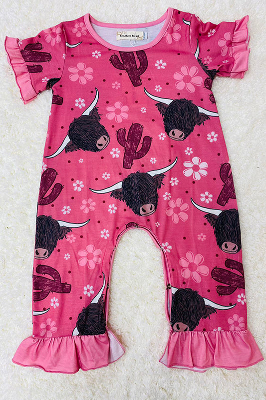 XCH0999-8H Cactus & Cow prints short sleeve baby girls rompers