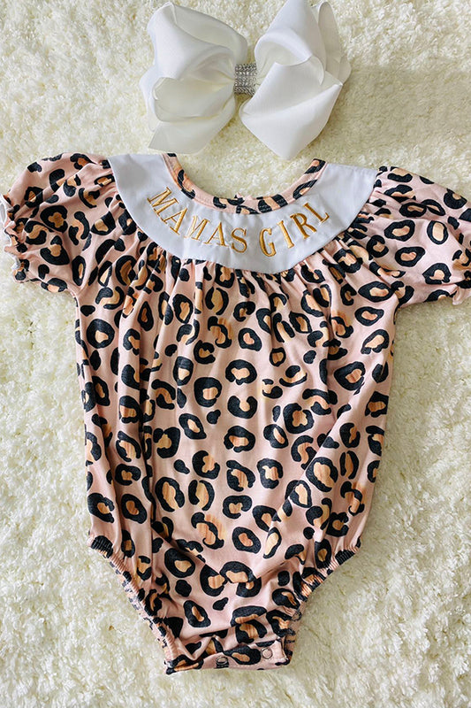 Embroidered "MAMA'S GIRL" w/pink cheetah print baby romper DLH2419