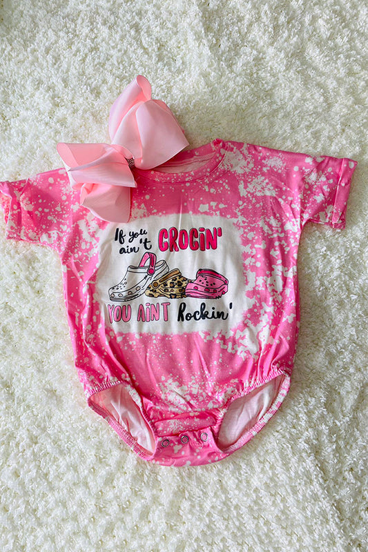 DLH2339 PIF YOU AINT CROCIN YOU AINT ROCKIN pink baby rompers