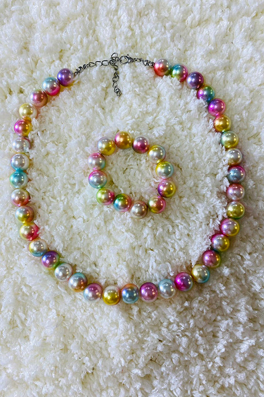 240333 Multi color pearl beads girls necklace & bracelet sets