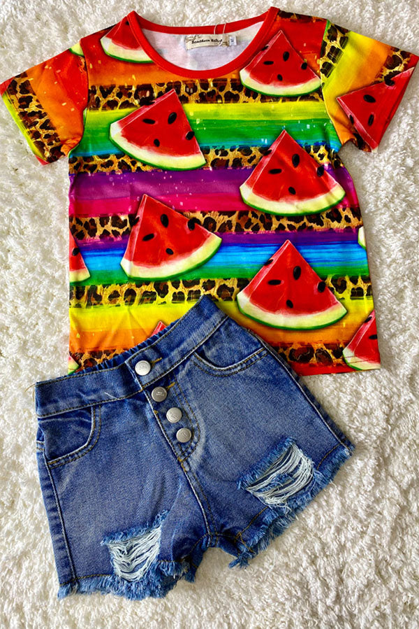 Multicolor watermelon and leopard print t-shirt XCH0660-4H