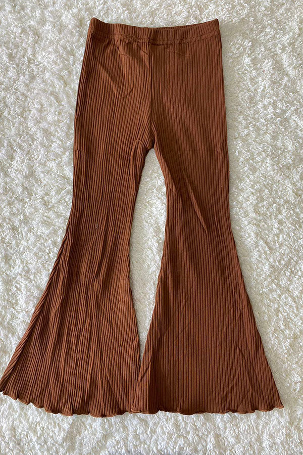 Solid brown jersey knit bell bottom girls pant wholesale D2628 (A10S8)