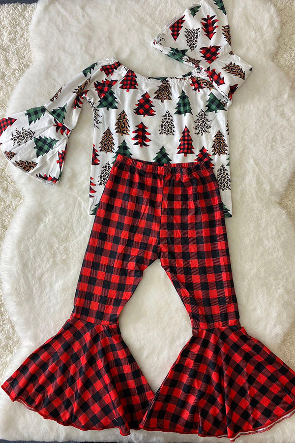 Kids Leopard & Plaid Christmas tree top bottom sets XCH0333-27H