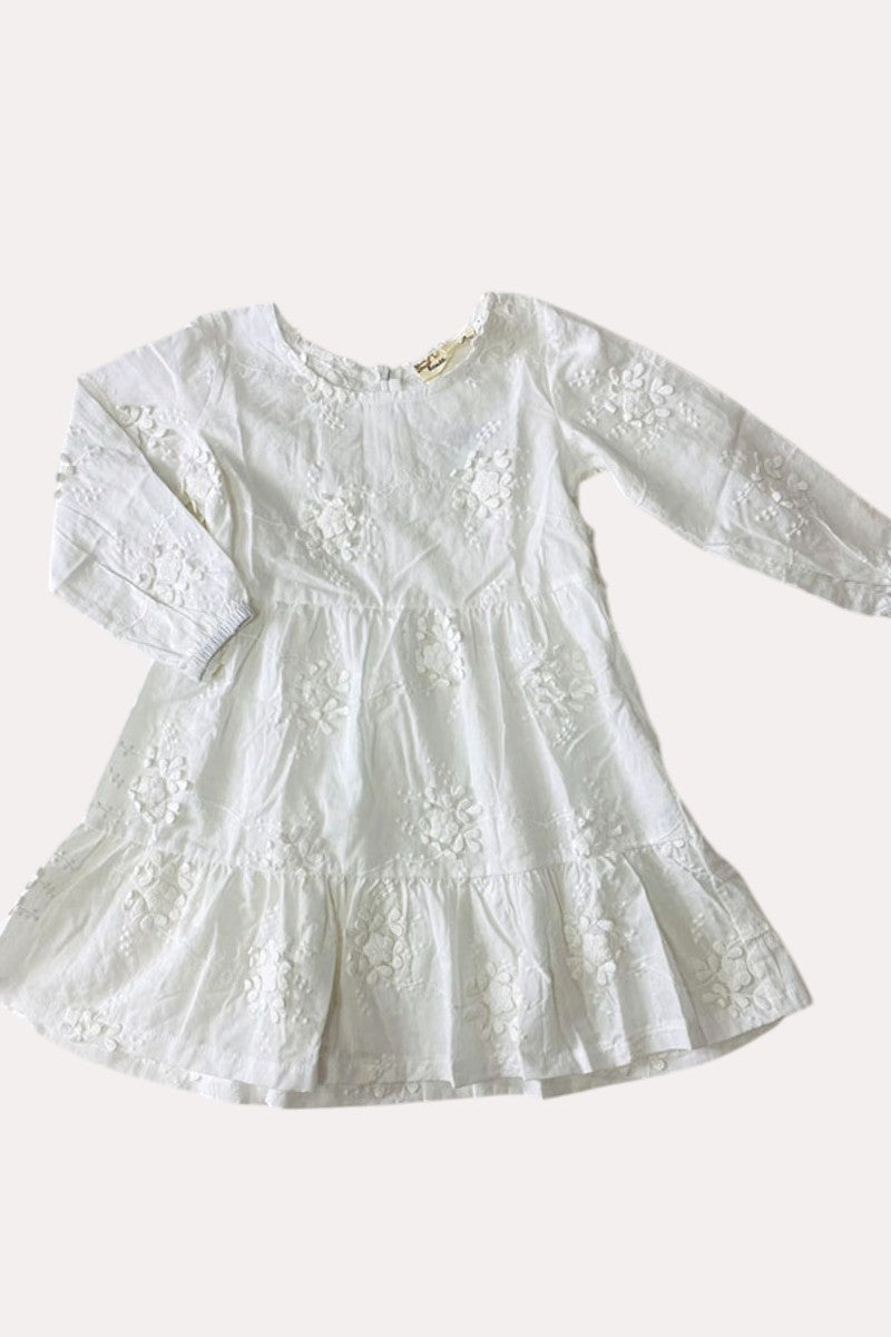 X0020-7 White embroidery long sleeve girls dress