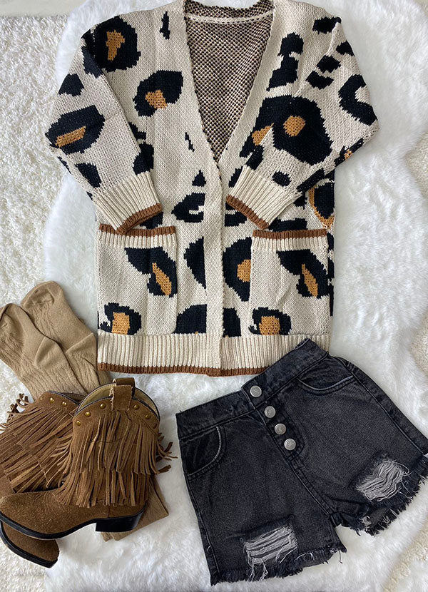 240607M Mom and me leopard open long cardigan