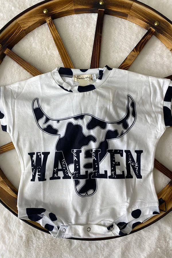 WALLEN & cow print bull skull white infant baby onesie X0014-9