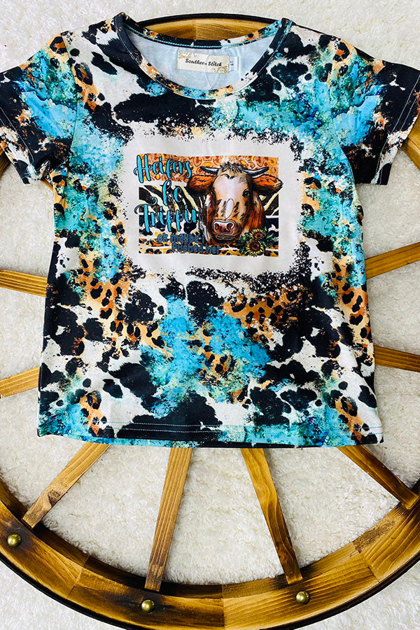 "Heifers be trippin'"cow & animal print short sleeve t-shirt XCH0722-18H