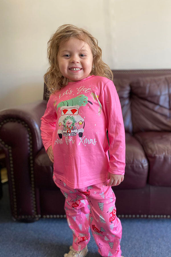 BQ2401 Mom and me Christmas pink top & pant girls pajamas sets