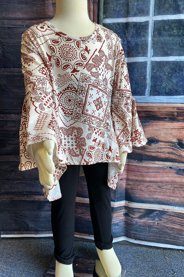 XCH0024-7H Wholesale paisley bell sleeve top black legging girls sets