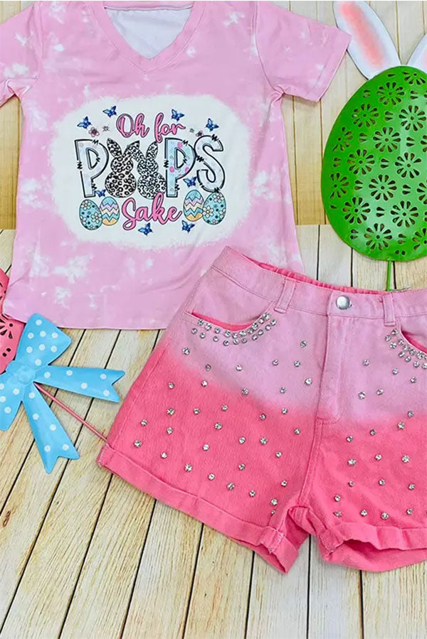 DLH2759 Easter Bunny printed pink short sleeve girls top