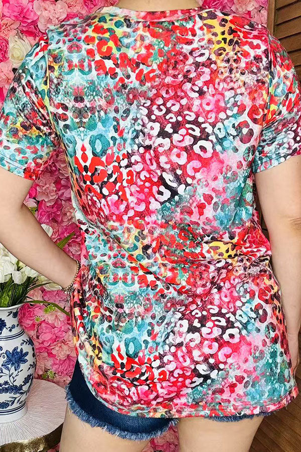 Multi color leopard cactus printed short sleeve women t-shirt XCH12420