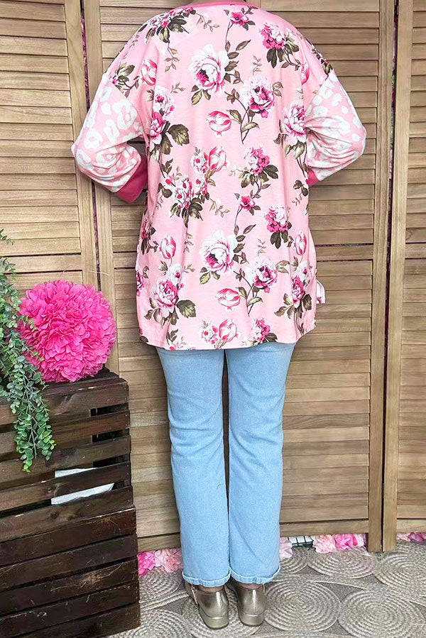 Multi-color floral printed 3/4 sleeves women tops XCH15107