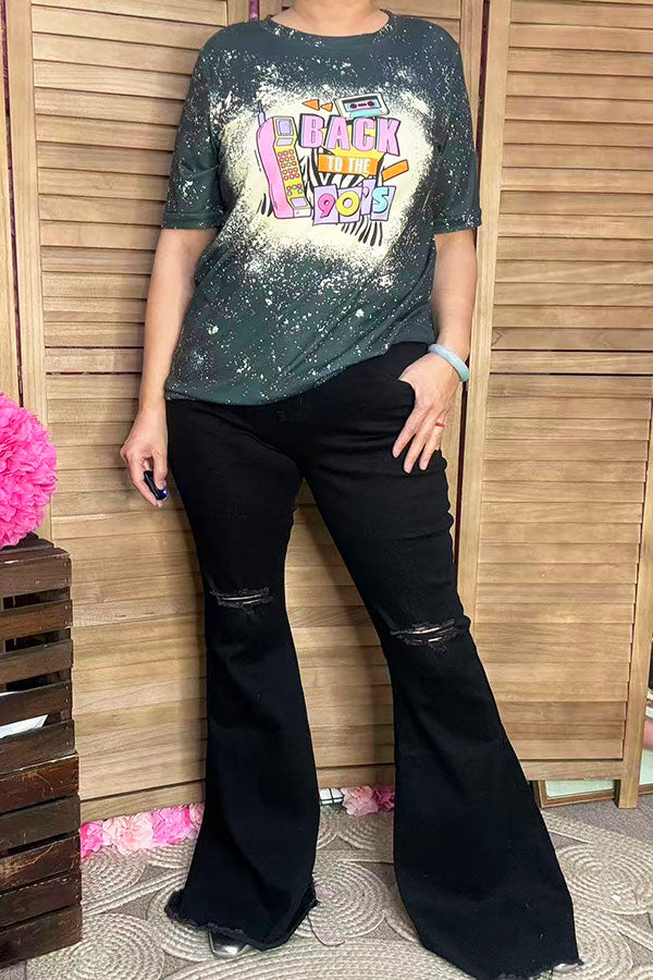 Western BACK TO THE 90`S tie dye short sleeve women top DLH13854
