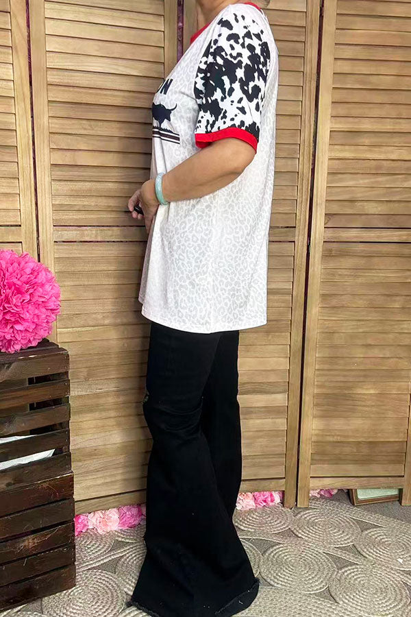 XCH14431 RAISED ON BEEF printed short sleeve women top