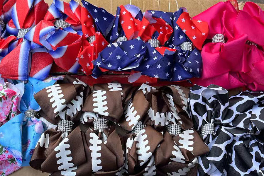 Chic double layer rehinestone 7.5" cow print boutique girls hairbow $12 for 12pc