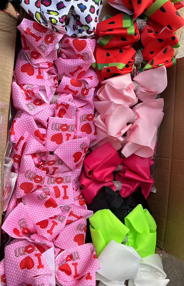 Chic double layer rehinestone 7.5" I LOVE MOM print boutique girls hairbow $12 for 12pc