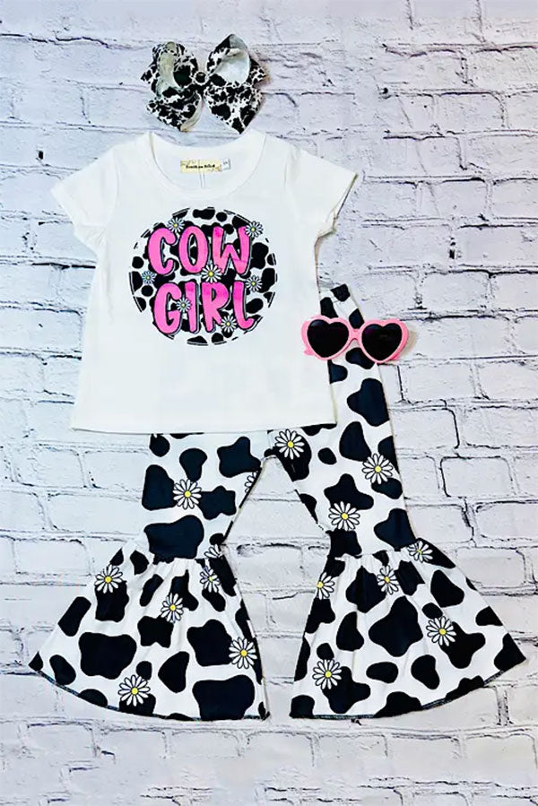 Western COW GIRL & daisies white top & pant girl's boutique set XCH0777-33H