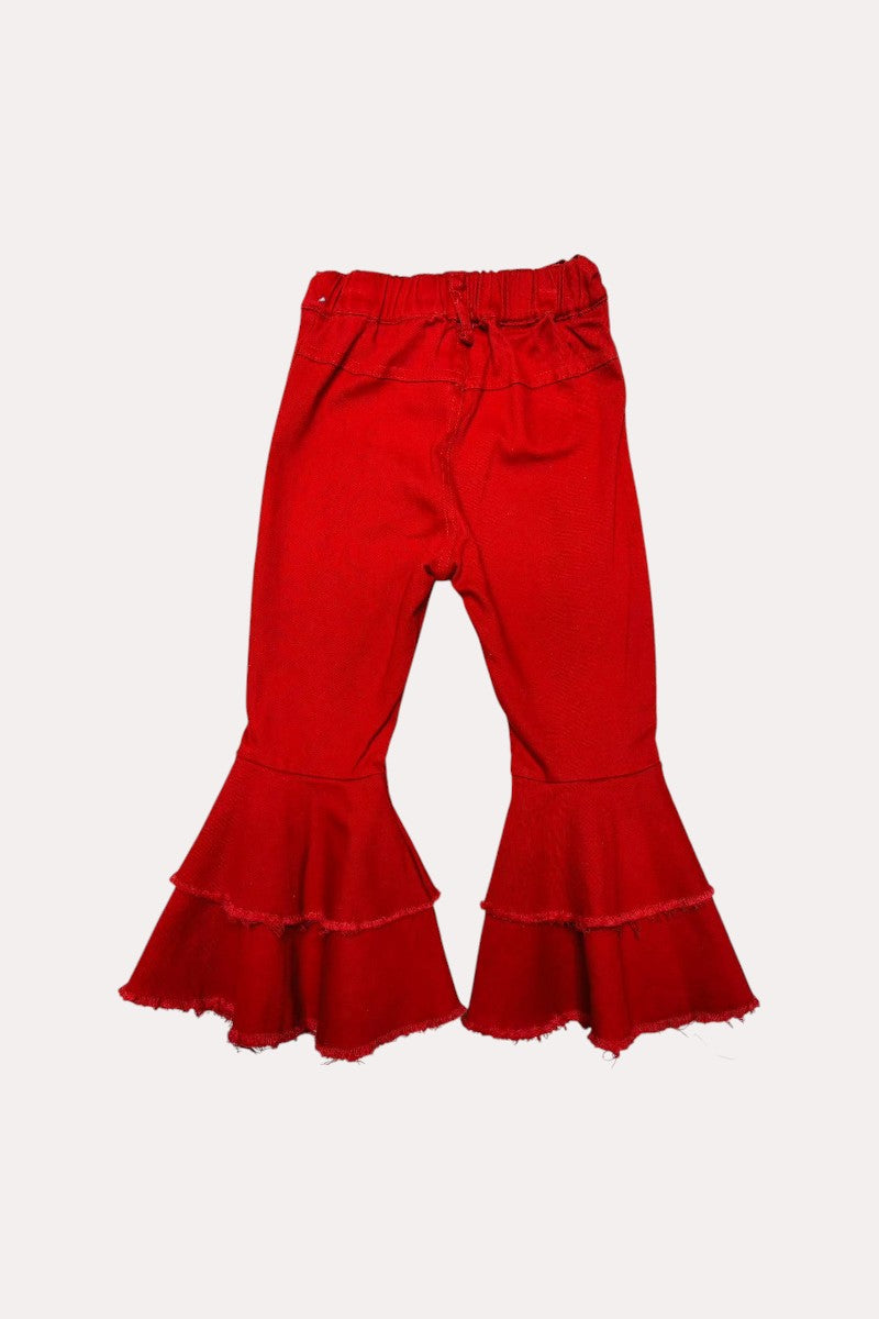 206028M Red denim double bell bottoms girls jeans