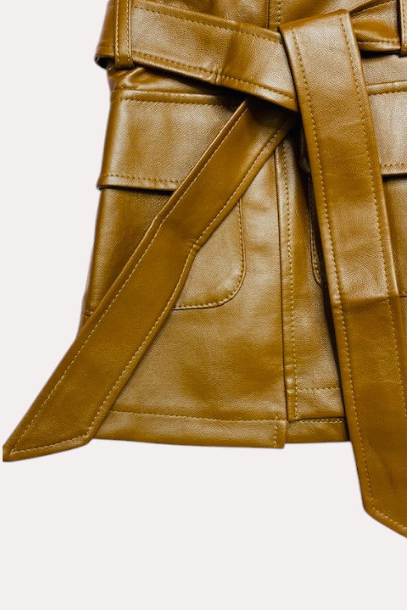 Brown leather girls skirt with elastic waist 230153M