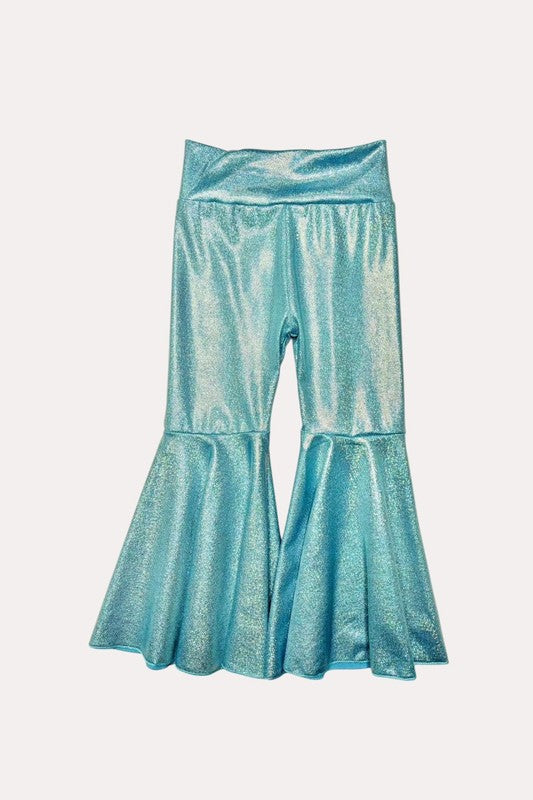 D1119-3 Aqua metallic leather bell bottoms girls pant