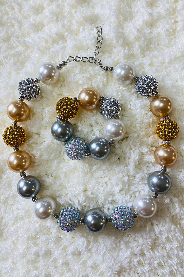 240347 Grey & Golden bubble girls necklace & bracelet sets