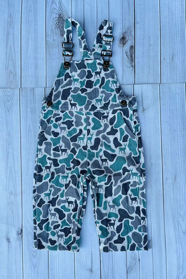 Western corduroy camo print adjustable boy's boutique overalls 2601124M