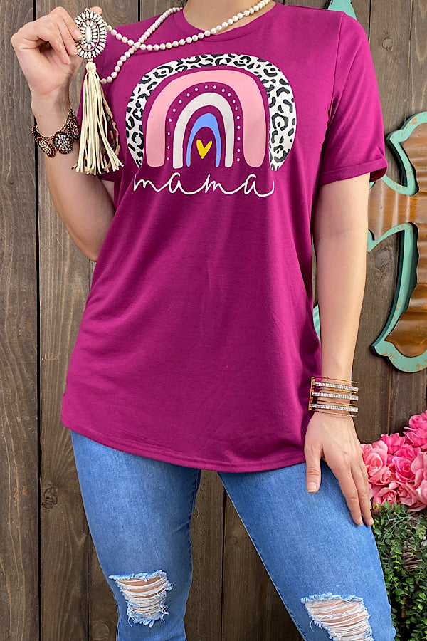 DLH10902 MAMA Rainbow printed short sleeve women t-shirt