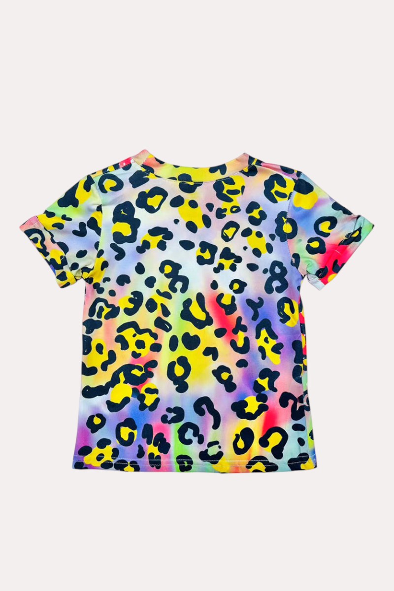 Blessed mini multi color leopard printed short sleeve girls top DLH0923-31