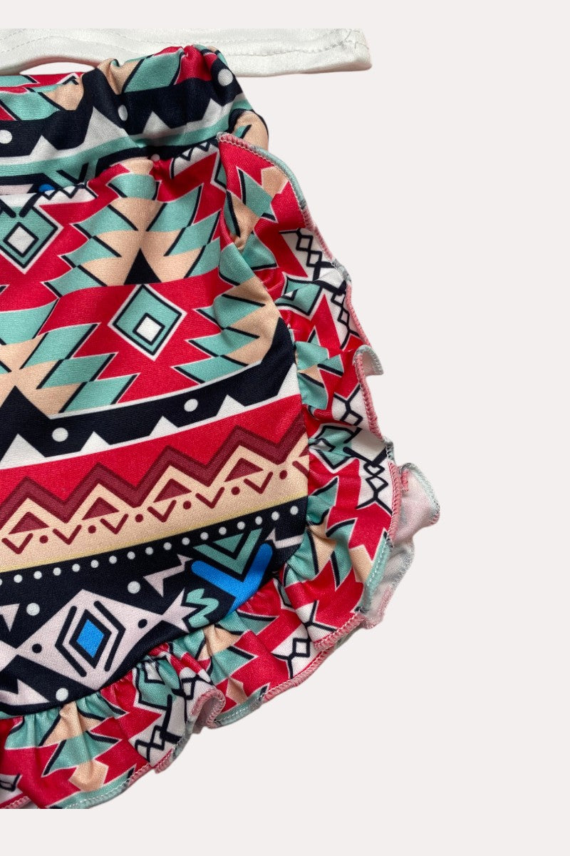"MAMA TRIED" Aztec print short sleeve 2pc set DLH1215-12