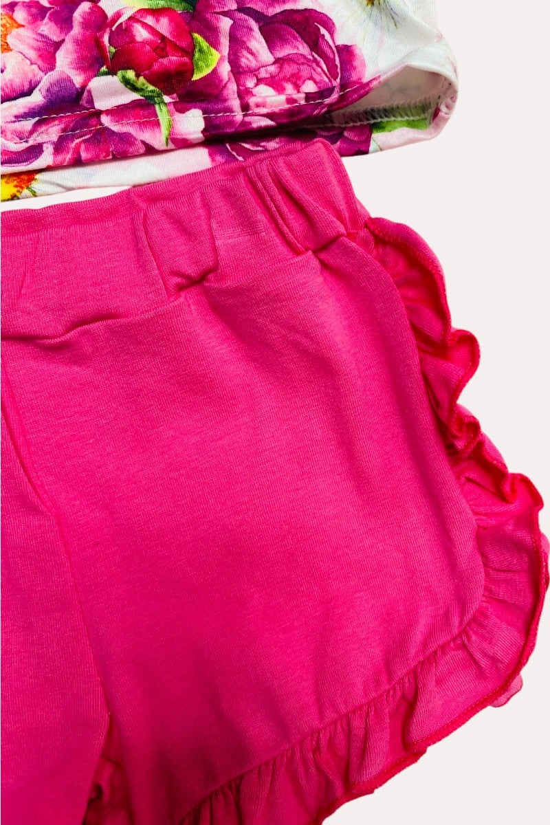 D1215-16 Hot pink floral short sleeve 2pc short & top set